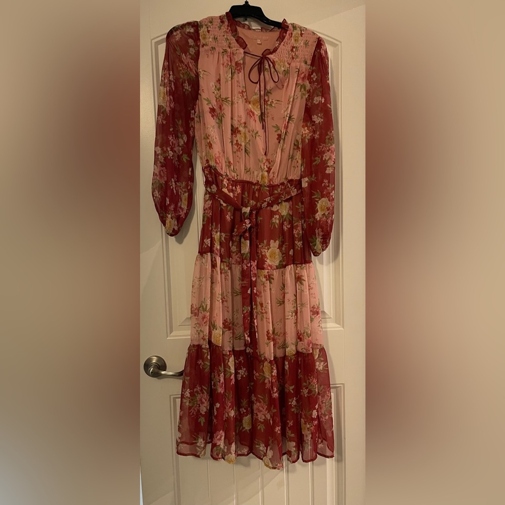 Love Colette love Beautiful Pink and Red Floral Long Sleeve Dress size Small